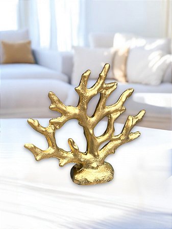 Enfeite Decorativo Coral Dourado em Cerâmica 18,5x20x5,5 Decoração náutica
