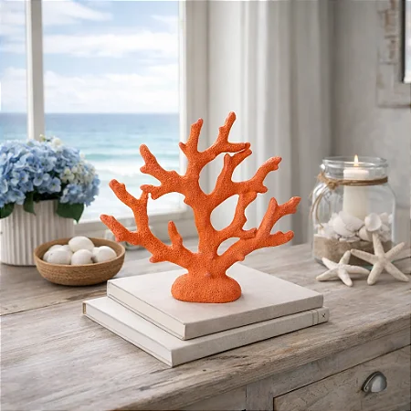Enfeite Decorativo Coral em Cerâmica 18,5x20x5,5 Decoração náutica