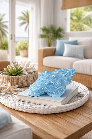 Enfeite Concha Azul Claro em Cerâmica 17,5x11,5x