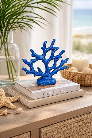 Enfeite Decorativo Coral Azul Marinho em Cerâmica 18,5x20x5,5 Decoração náutica