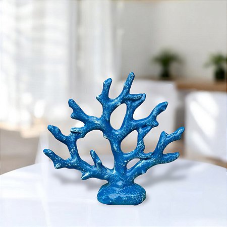 Enfeite Decorativo Coral Azul Marinho em Cerâmica 18,5x20x5,5 Decoração náutica