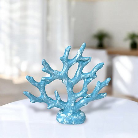 Enfeite Decorativo Coral Azul Claro em Cerâmica 18,5x20x5,5 Decoração náutica