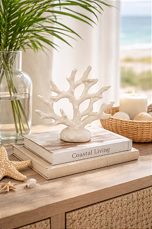 Enfeite Decorativo Coral Bege em Cerâmica 18,5x20x5,5 Decoração náutica