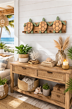 Cabideiro e Porta-chaves Tartarugas em Madeira