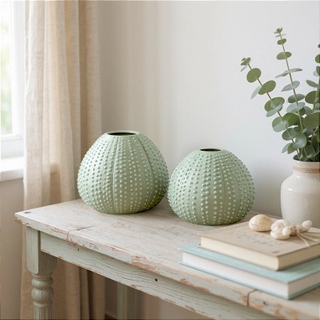 Kit 2 Vasos Cactos Verde em Cerâmica Decoração