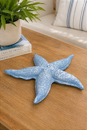Enfeite Estrela do Mar Azul Claro em Cerâmica 20x19x3