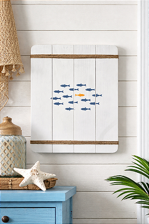 Quadro Decorativo Peixe Dourado em Madeira Decoração Náutica Praia