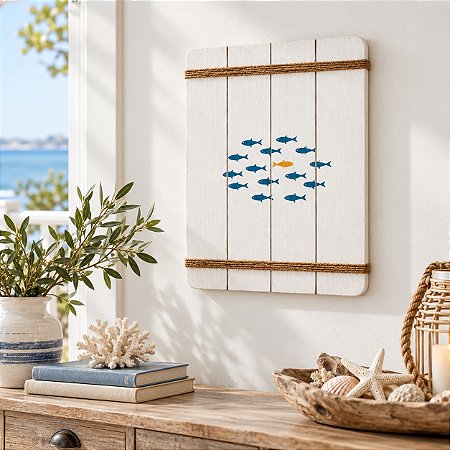 Quadro Decorativo Peixe Dourado em Madeira Decoração Náutica Praia