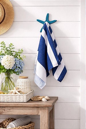 Cabideiro Estrela Azul em Madeira Decoração Náutica Praia