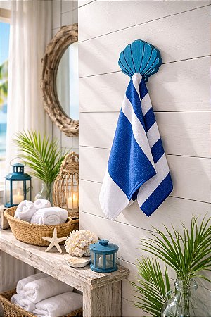 Cabideiro Concha Azul em Madeira Decoração Náutica Praia