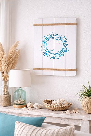 Quadro Decorativo Cardume Redemoinho em Madeira Decoração Náutica Praia