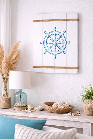 Quadro Decorativo Timão em Madeira Decoração Náutica Praia