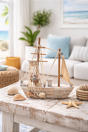 Barco Decorativo Rústico em Madeira 19x16x5 cm