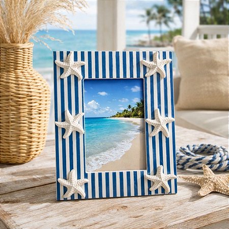 Porta Retrato Náutico Listrado Estrelas para Fotos 10x15cm