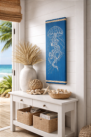 Quadro Azul Água Viva Decoração Náutica Praia 70x24x2 cm