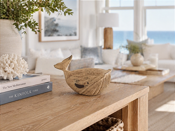 Enfeite Baleia Rústico em Madeira 11x18x8 cm