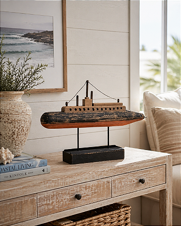 Enfeite Submarino em Madeira 26x39x8 cm