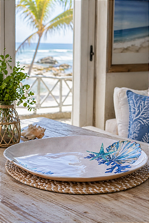 Travessa Oval Náutica Branca em Melamina 5x43x31 cm