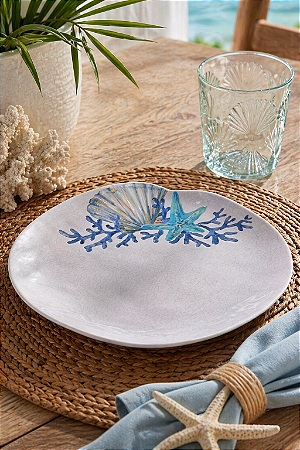 Prato Náutico Branco e Azul em Melamina 3x29,5x29,5 cm