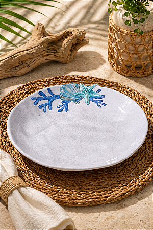 Prato Náutico Branco e Azul em Melamina 3x23,5x23,5 cm