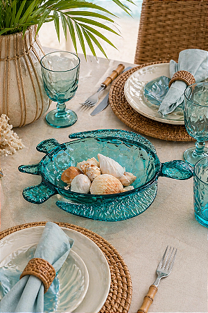 Tigela Náutica Tartaruga Azul em Acrílico 8x36x29 cm