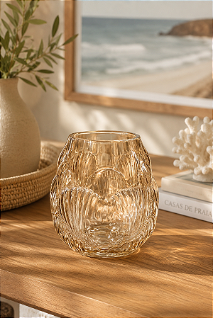 Vaso Conchas Âmbar em Vidro 18x15x15 cm
