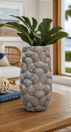 Vaso Texturizado Conchas Marrom em Cerâmica 28x15x15 cm
