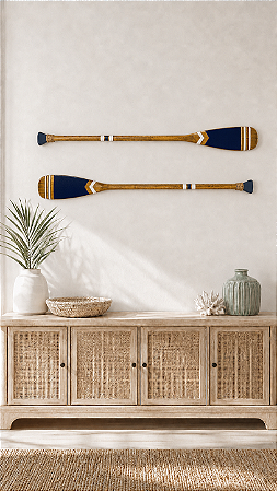 Kit 2 Remos Azul Marinho Listrados 100 cm Decoração Náutica Praia