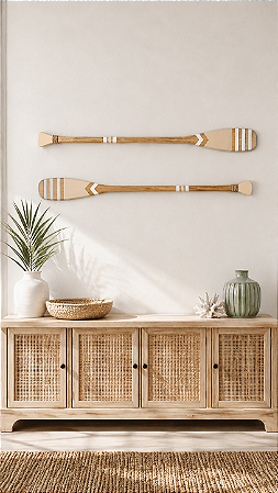Kit 2 Remos Bege Listrados 100 cm Decoração Náutica Praia