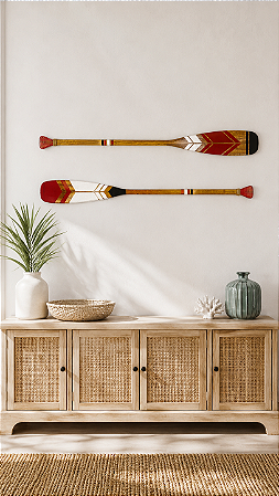 Kit 2 Remos Ponta Preta e Ponta Vermelha 130 cm Decoração Náutica Praia