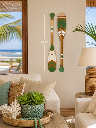 Kit 2 Remos Decorativos Verdes 55 cm Decoração Náutica Praia