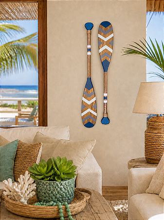 Kit 2 Remos Decorativos Azul Marinho com Cinza 55 cm Decoração Náutica Praia