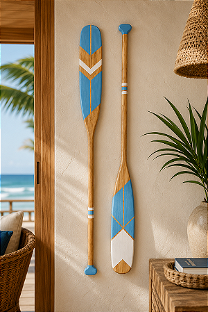 Kit 2 Remos Azul Claro e Branco 100 cm Decoração Náutica Praia