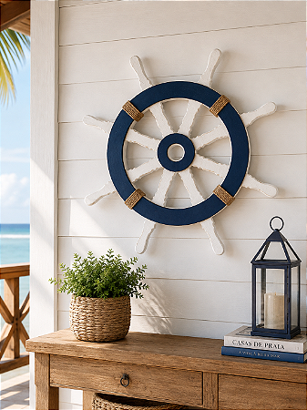 Enfeite Timão Branco e Azul 45 cm Decoração Náutica de Parede