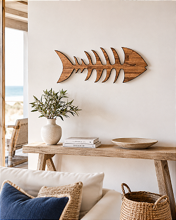 Quadro Decorativo Espinha de Peixe Marrom 60 x 23 cm em madeira