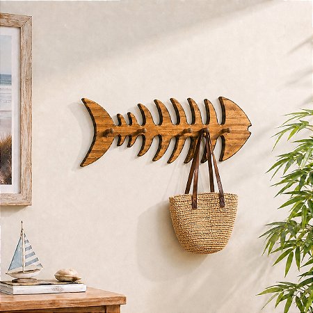 Cabideiro Espinha de Peixe Marrom em Madeira