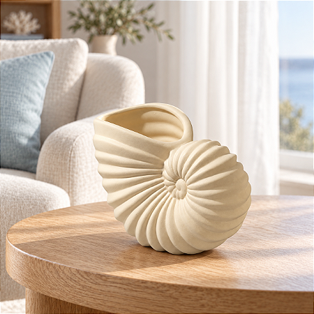 Vaso Decorativo Nautilus Bege em Cerâmica
