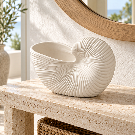 Vaso Decorativo Concha Branco em Cerâmica 18x29x15 cm