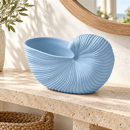 Vaso Decorativo Concha Azul Claro em Cerâmica 18x29x15 cm
