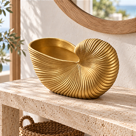 Vaso Decorativo Concha Dourado em Cerâmica 18x29x15 cm
