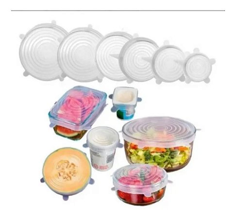 Conjunto com 6 tampas de silicone multiuso