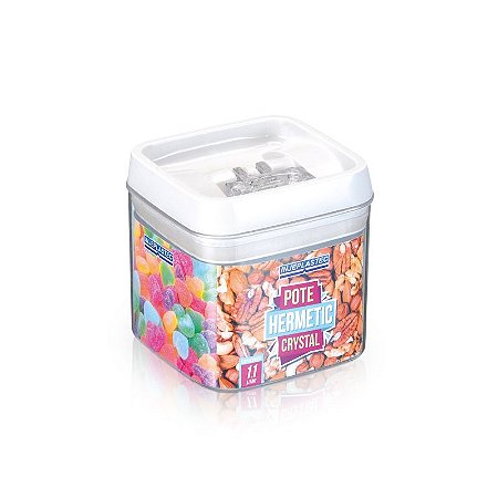 Pote Hermetico Crystal Quadrado 1,1 litros Injeplastec