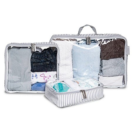 Organizador de Mala Nórdica Masterbag Kit com 3 | Cor: Cinza/Branco