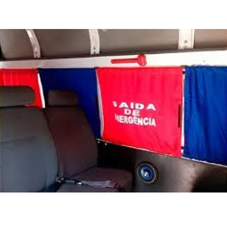 Cortinas para onibus, micro-onibus, vans - Vermelhas Saída de Emergência