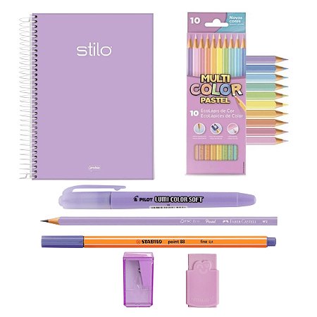 Kit Escolar Tons Pasteis Caderno 1/4 Lápis 10 Cores MultiColor - Papelaria  Roveda