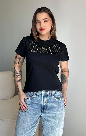 VAZADA (FRENTE STRASS)- PRETA