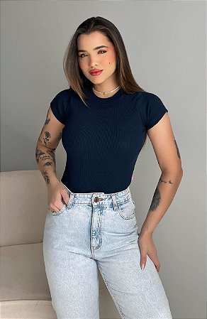 TSHIRT (RIBANA CANELADA) TAM U- AZUL MARINHO