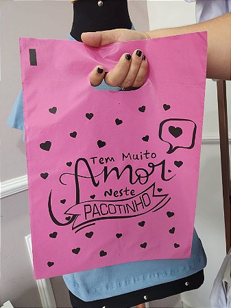 KIT 10 SACOLAS AMOR NESTE PACOTINHO (PINK)-TAM 40x30