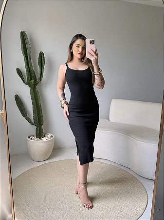 VESTIDO ALCINHA (RIBANA CANELADO) - PRETO