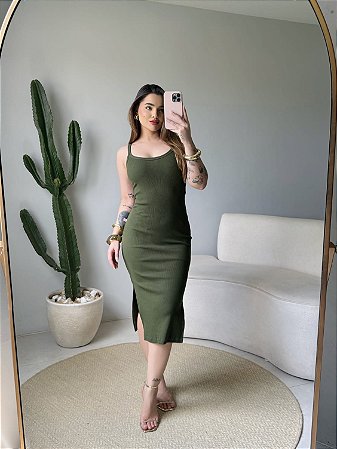 VESTIDO ALCINHA (RIBANA CANELADO) - VERDE